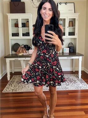 Wild Fable NWT Pasta & Vegetable Print Tiered Mini Dress Small Black Foodie